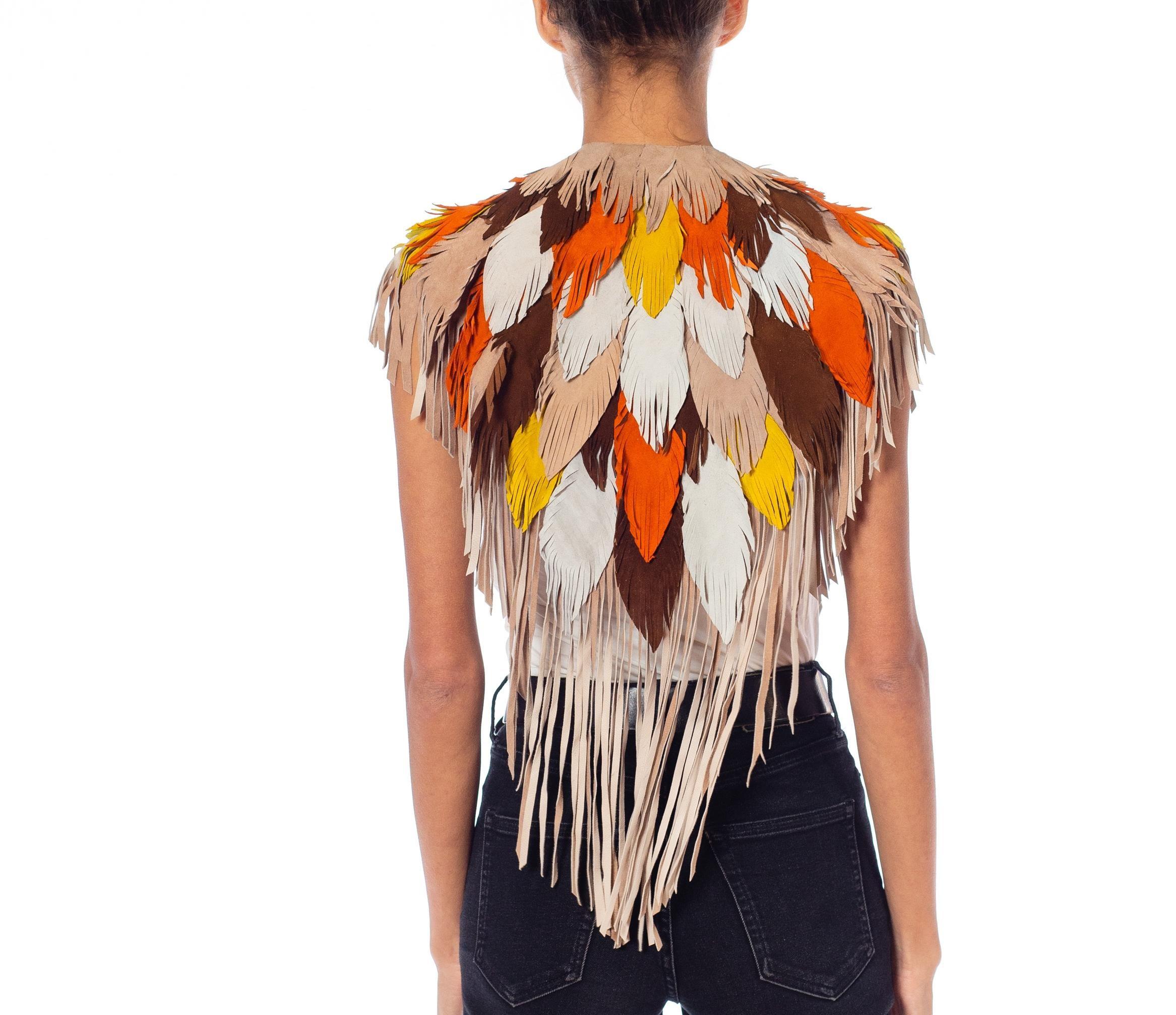 Morphew Collection Phoenix Sunset Suede Fringe Feather Leather Cape For Sale 1
