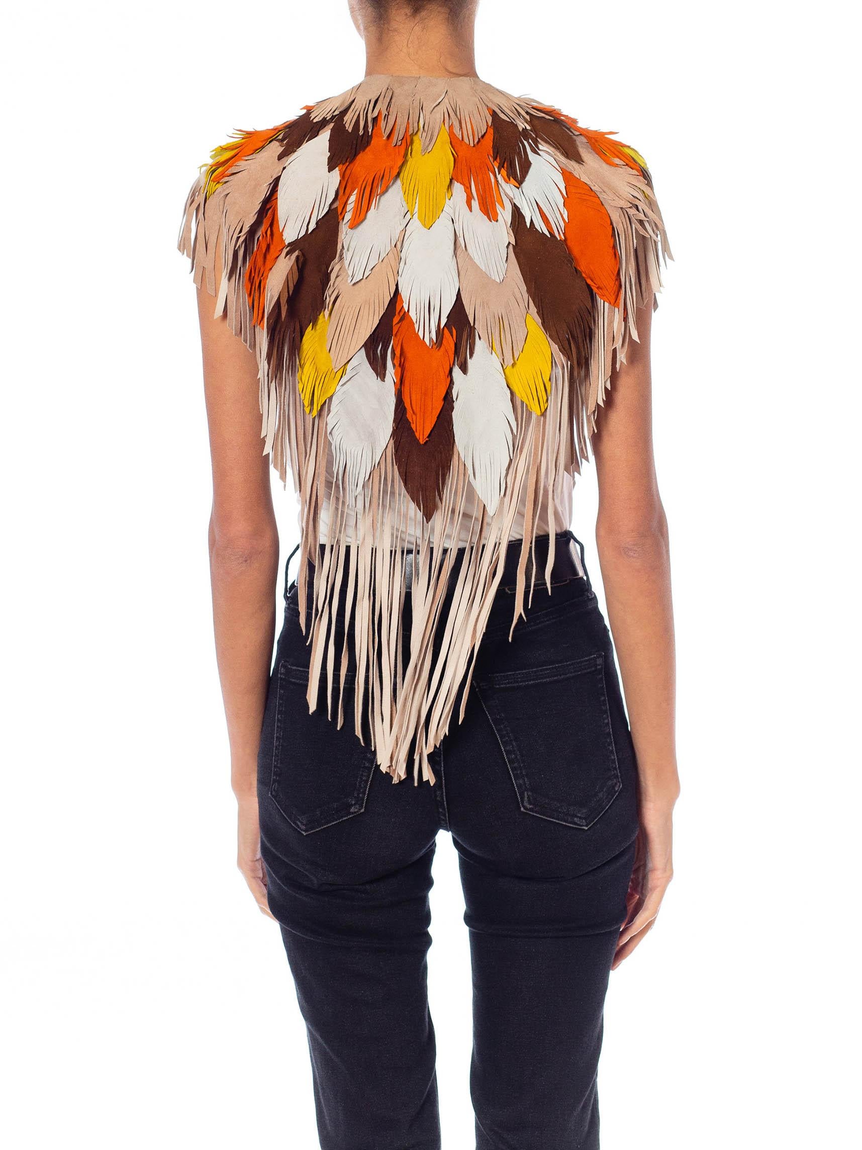 MORPHEW COLLECTION Phoenix Sunset Suede Fringe Feather Leather Cape For Sale 2