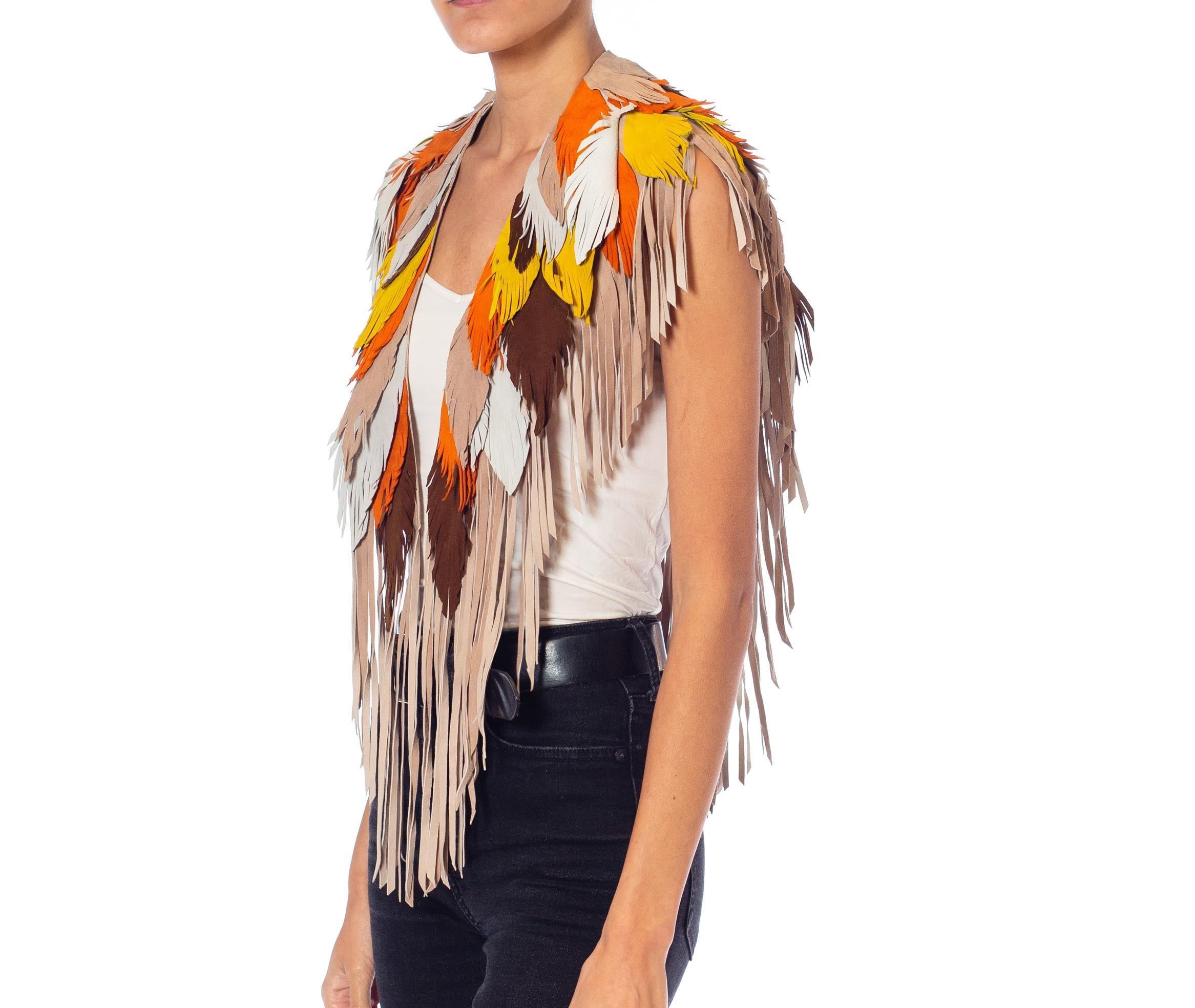 Morphew Collection Phoenix Sunset Suede Fringe Feather Leather Cape For Sale 2