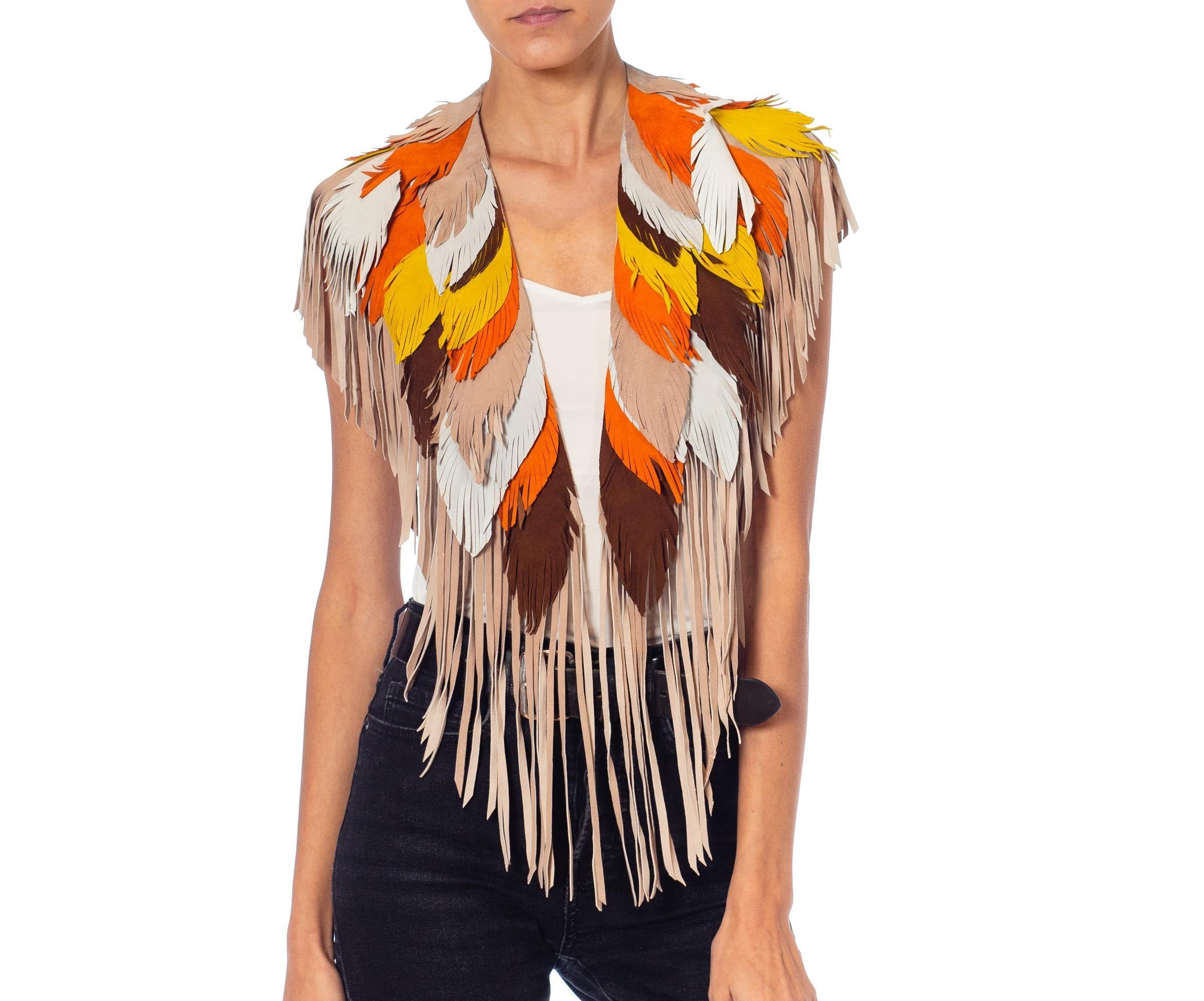 Morphew Collection Phoenix Sunset Suede Fringe Feather Leather Cape For Sale 3
