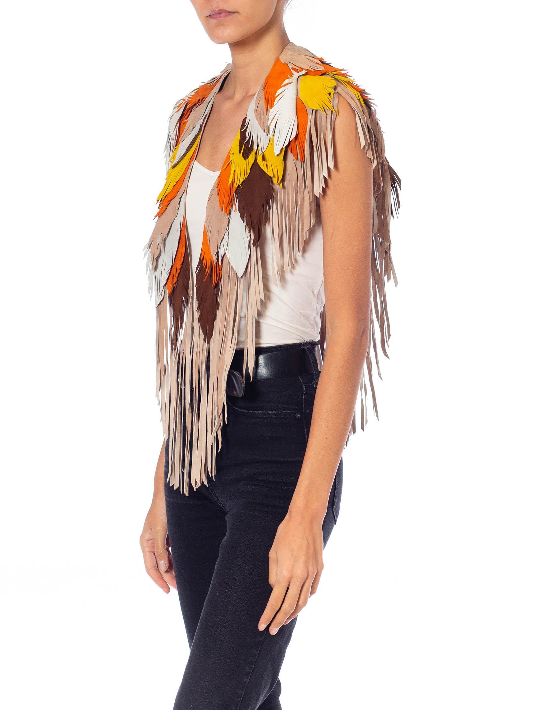 MORPHEW COLLECTION Phoenix Sunset Suede Fringe Feather Leather Cape For Sale 4