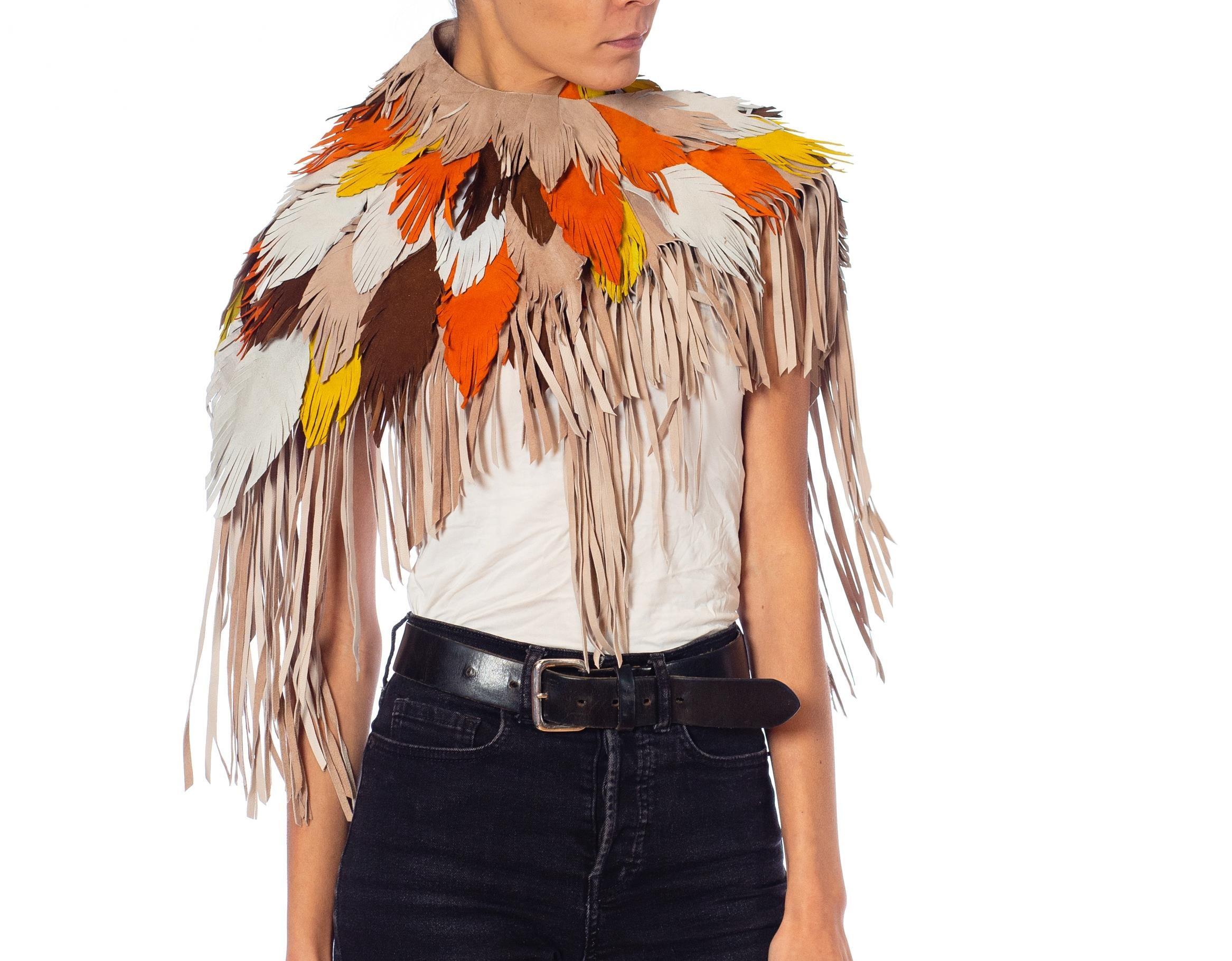 Morphew Collection Phoenix Sunset Suede Fringe Feather Leather Cape For Sale 4