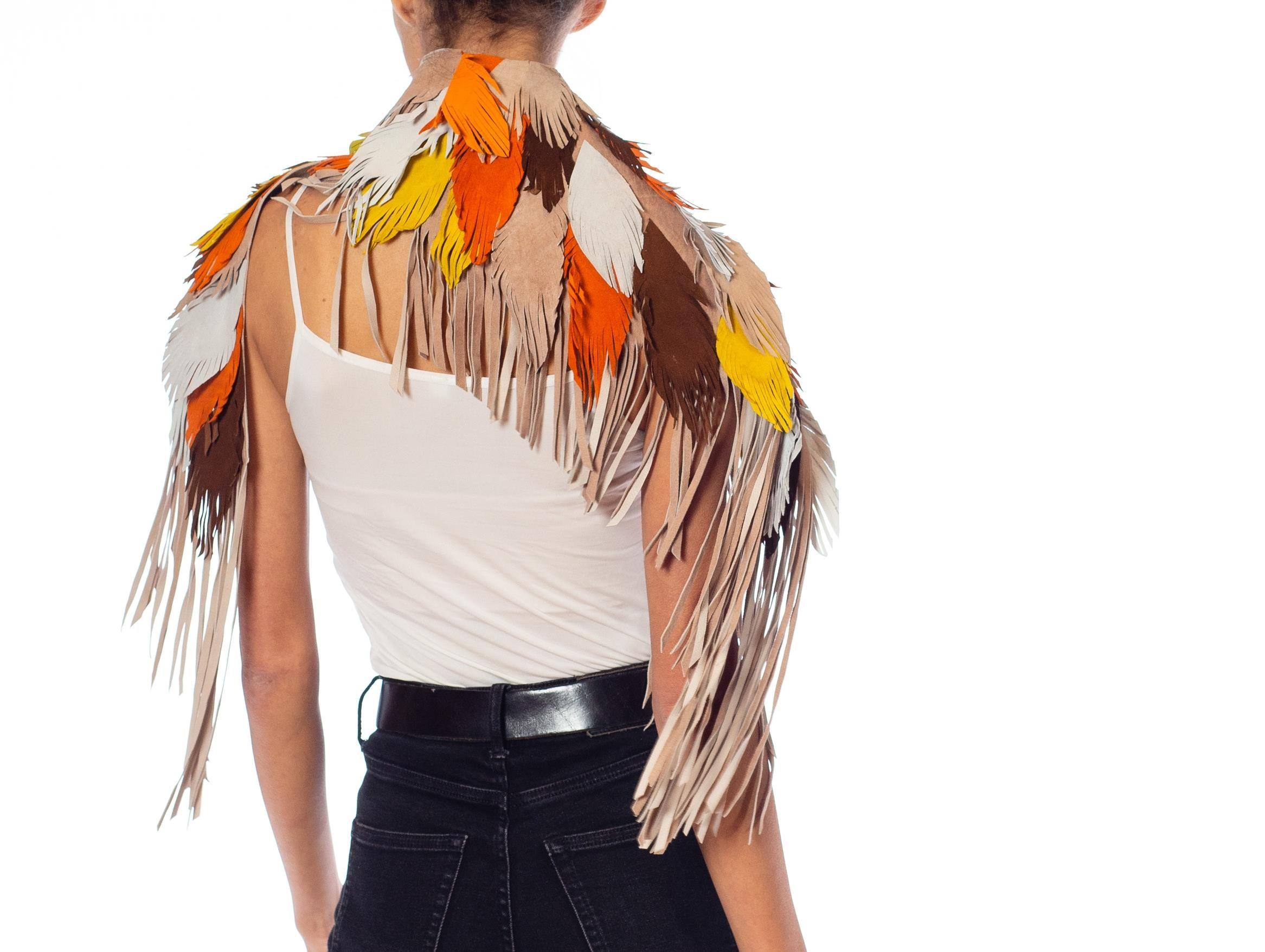 Morphew Collection Phoenix Sunset Suede Fringe Feather Leather Cape For Sale 5