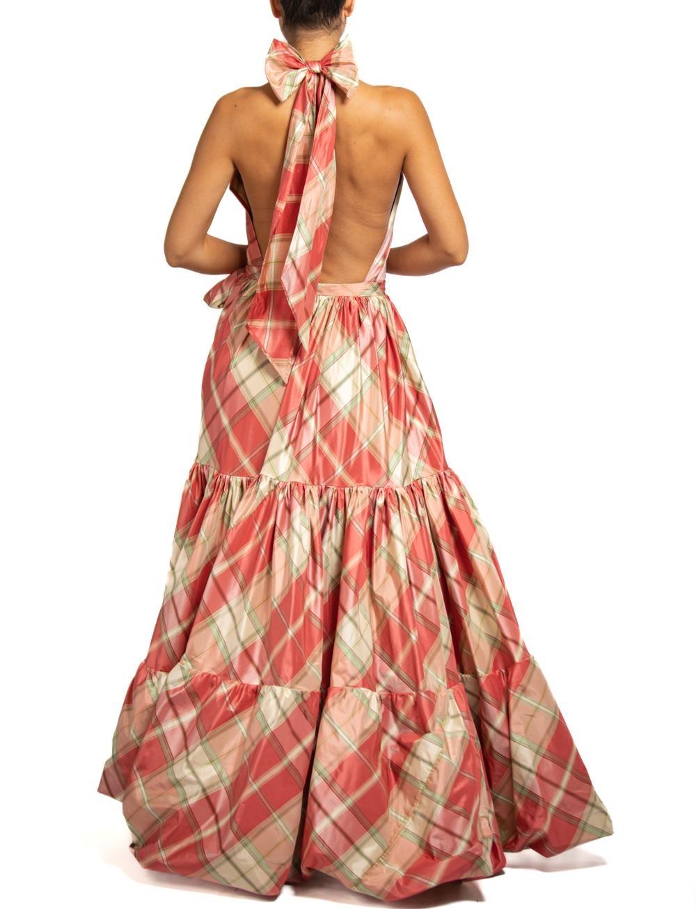 Women's MORPHEW COLLECTION Pink & Aqua Silk Taffeta Plaid Gown MASTER For Sale