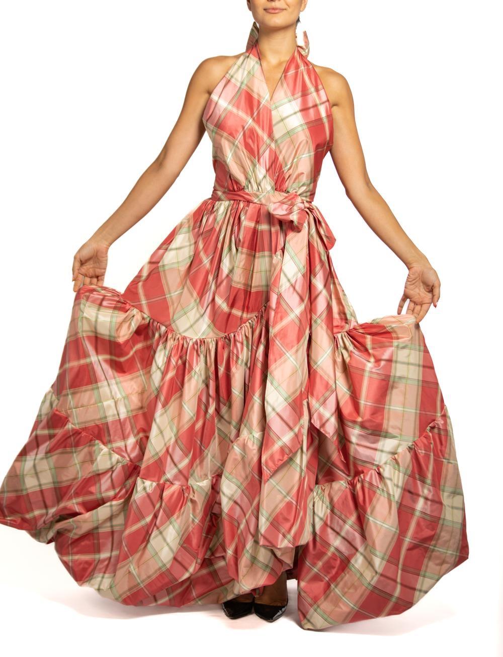MORPHEW COLLECTION Pink & Aqua Silk Taffeta Plaid Gown MASTER For Sale 2
