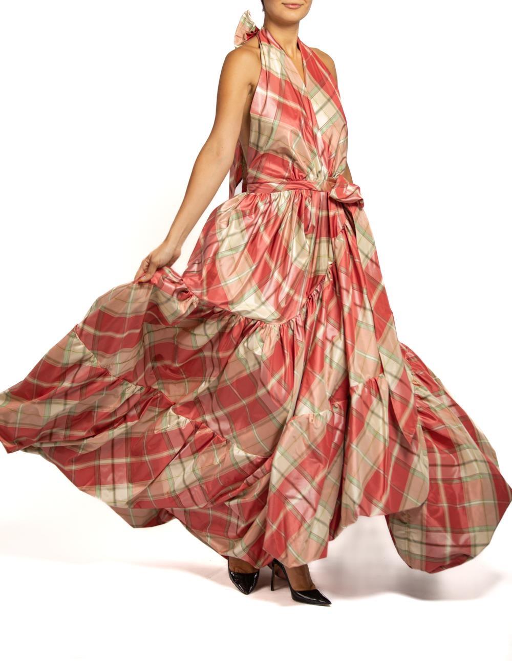 MORPHEW COLLECTION Pink & Aqua Silk Taffeta Plaid Gown MASTER For Sale 3