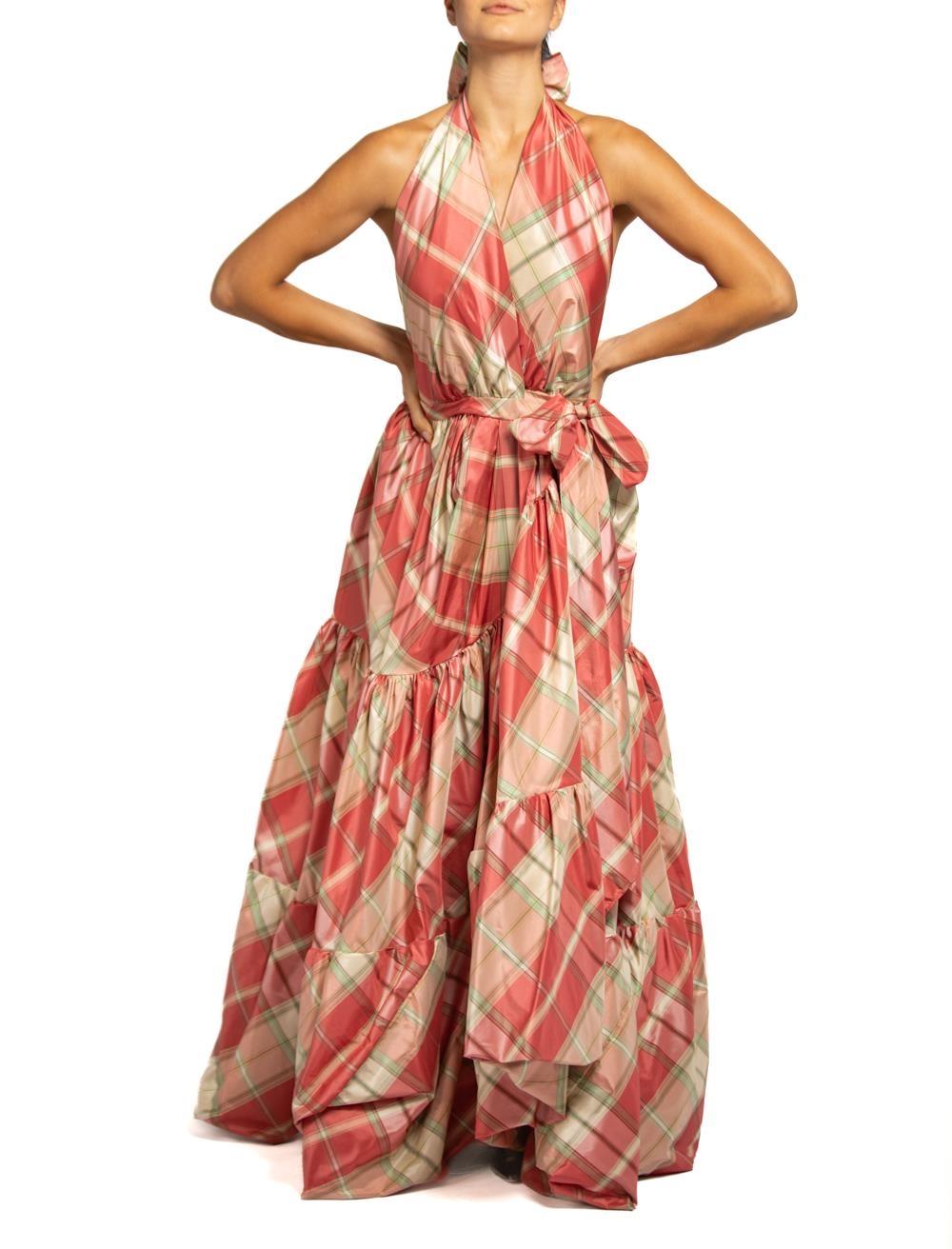 MORPHEW COLLECTION Pink & Aqua Silk Taffeta Plaid Gown MASTER For Sale 4