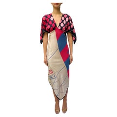 Morphew Collection Pink 
Black Silk 2-Scarf Dress Made From Vintage Scarves