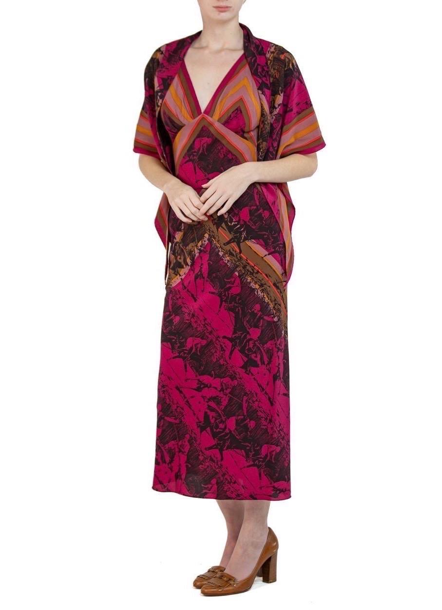 MORPHEW COLLECTION Pink & Black Silk Polo Game Print Scarf Dress Made From Vint For Sale 1