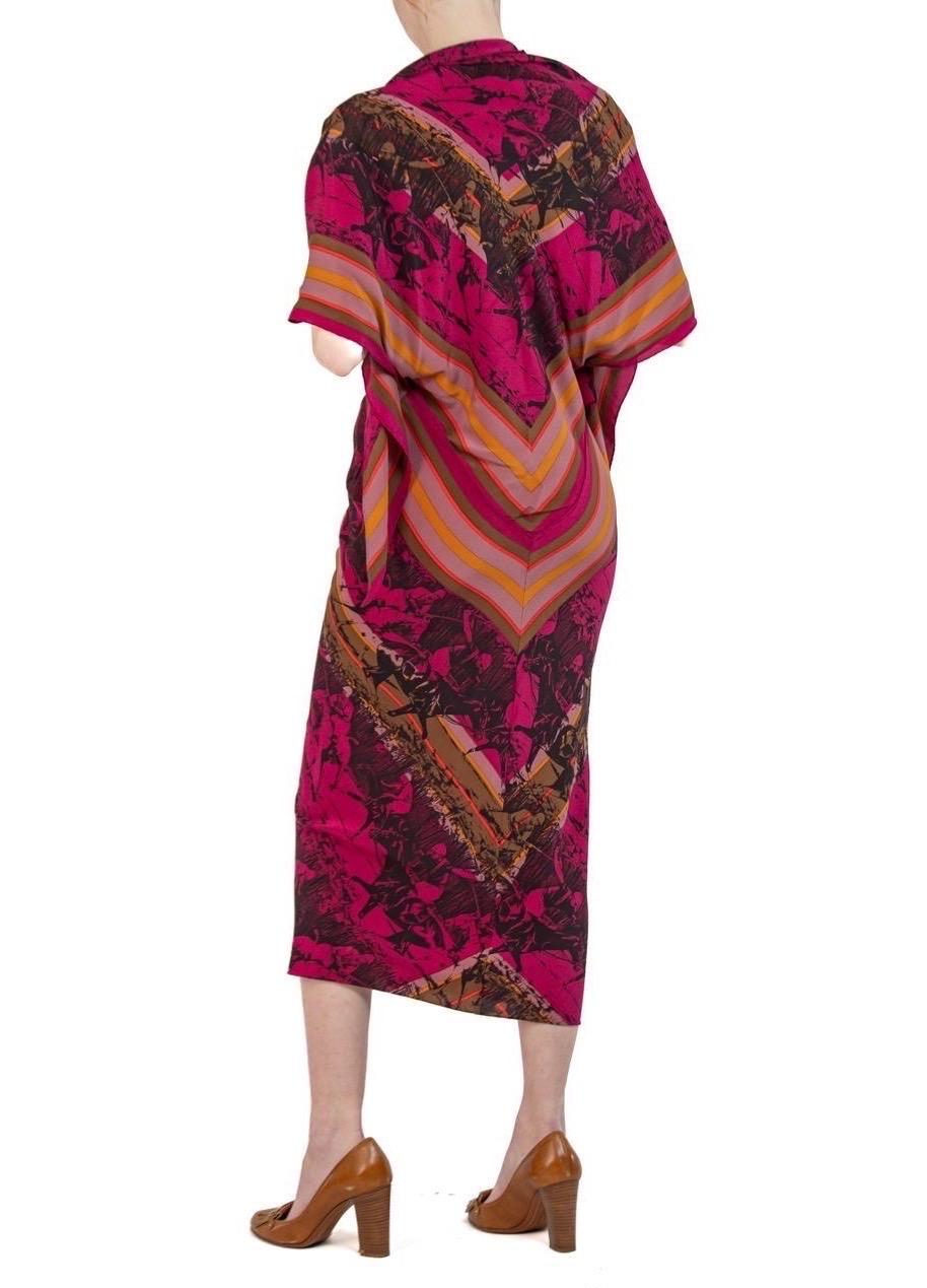 MORPHEW COLLECTION Pink & Black Silk Polo Game Print Scarf Dress Made From Vint For Sale 2