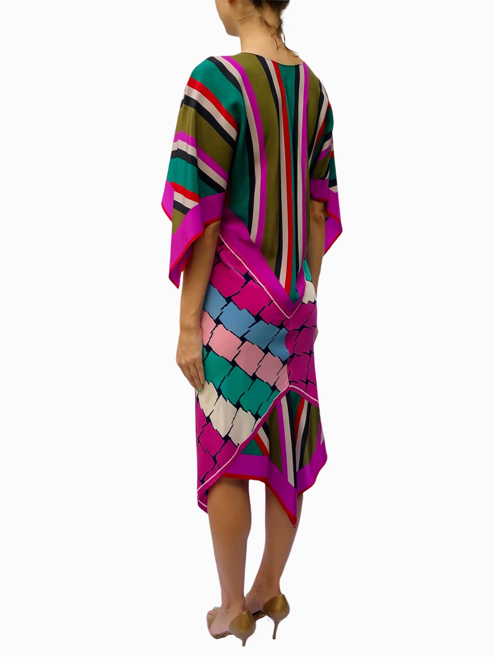 Women's Morphew Collection Pink & Blue Multicolored Silk Geometric Stripe 2-Scarf Dress