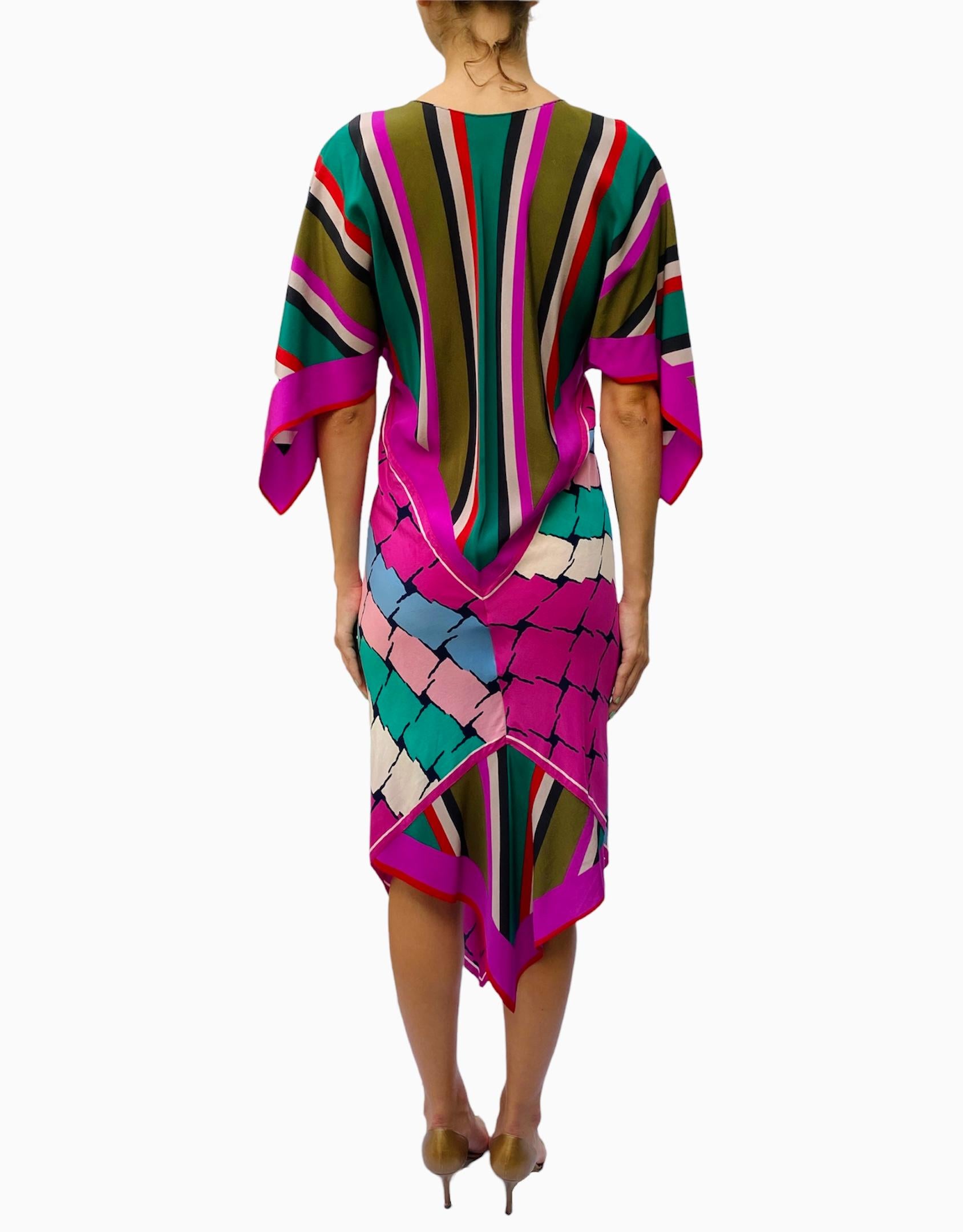 Morphew Collection Pink & Blue Multicolored Silk Geometric Stripe 2-Scarf Dress 1
