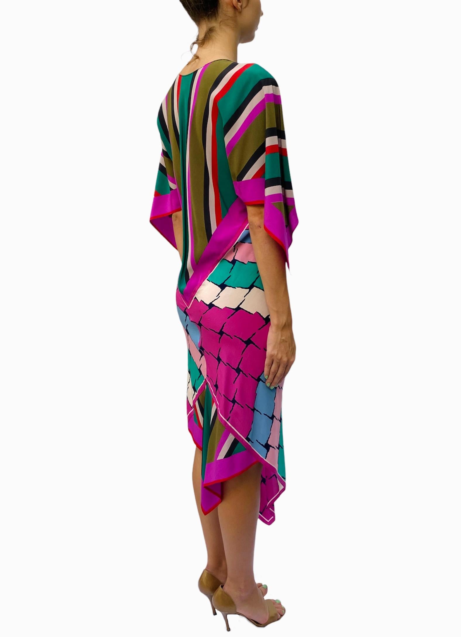 Morphew Collection Pink & Blue Multicolored Silk Geometric Stripe 2-Scarf Dress 2
