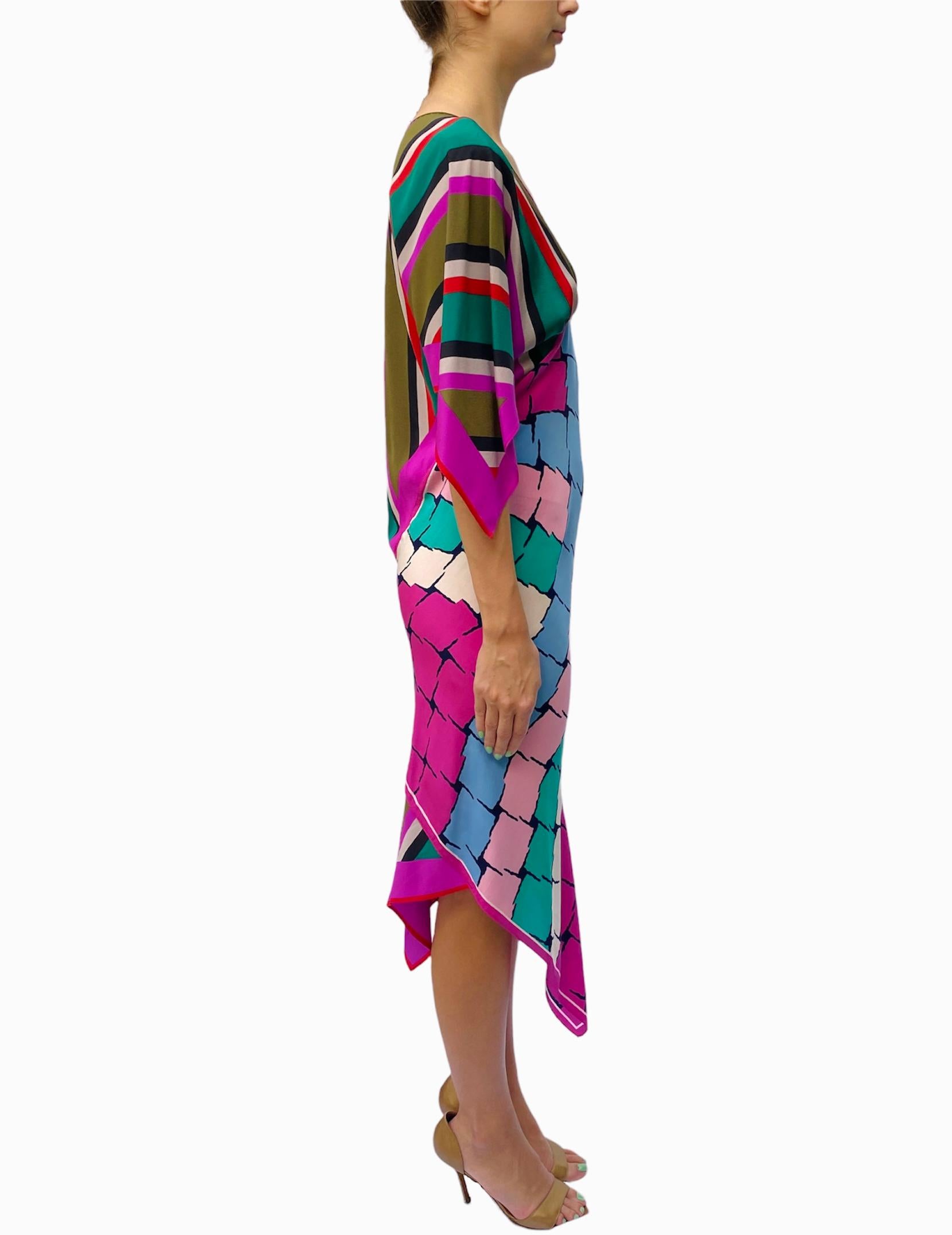 Morphew Collection Pink & Blue Multicolored Silk Geometric Stripe 2-Scarf Dress 3