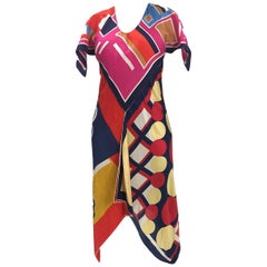 MORPHEW COLLECTION Pink 
Blue Silk Poly Bias Cut Scarf Kaftan Dress Made From