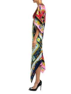 MORPHEW COLLECTION Pink & Blue Status Print Silk Floral VERSACE 2-Scarf Dress
