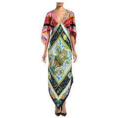 MORPHEW COLLECTION Pink & Blue Status Print Silk Floral VERSACE 2-Scarf Dress