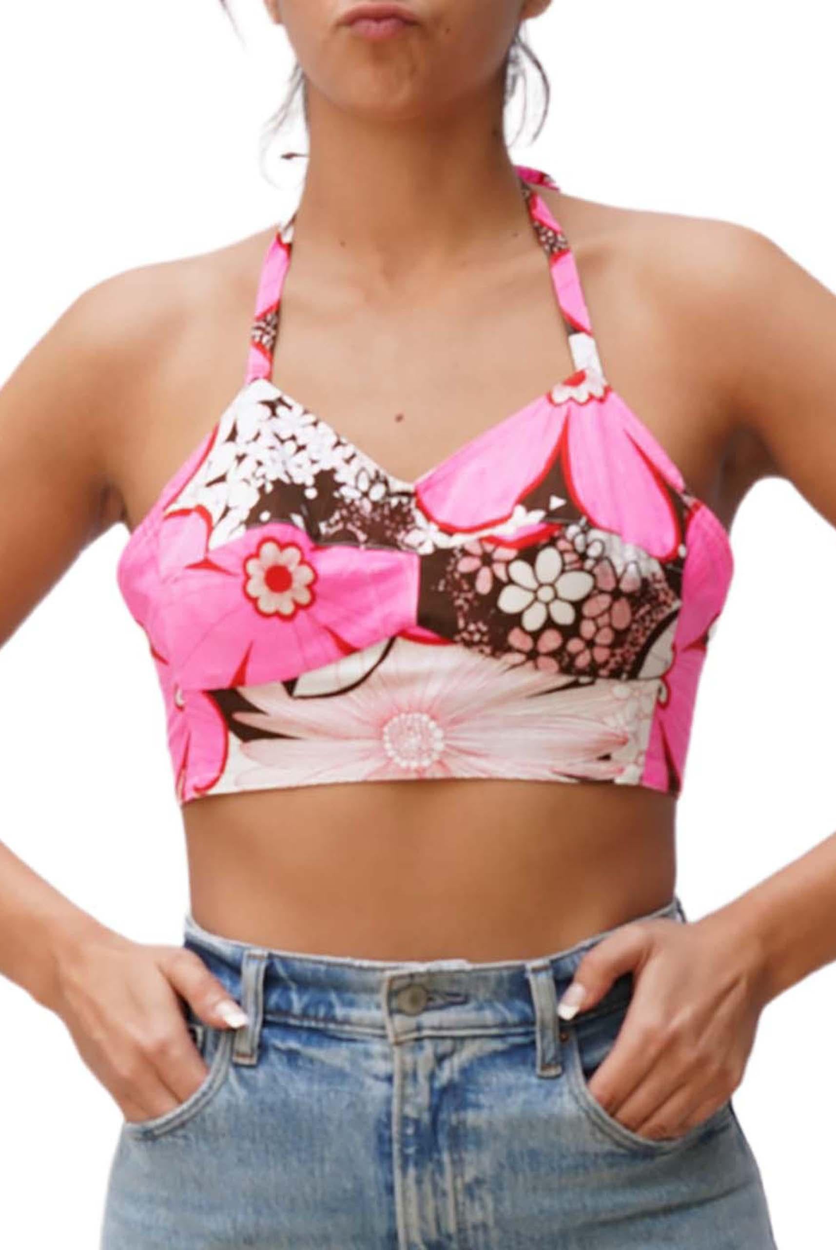 Women's MORPHEW COLLECTION Pink, Brown & White Bustier With Adjustable Straps For Sale