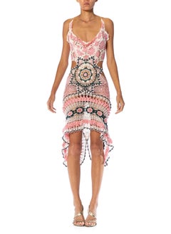 MORPHEW COLLECTION Pink & Green Cotton Crochet Lace Dress