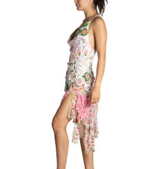 MC Pink & Green Cotton Crochet Lace Dress