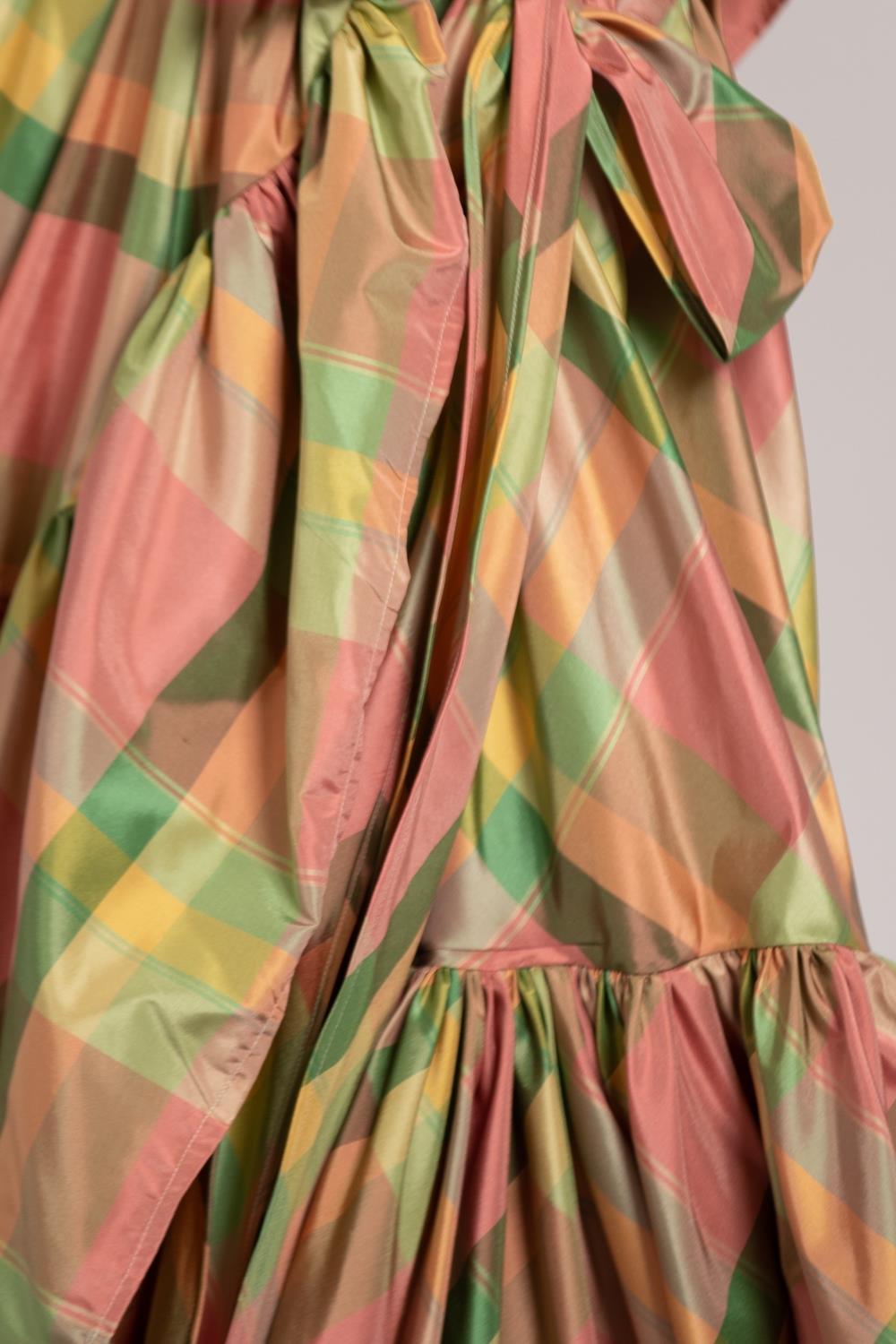 MORPHEW COLLECTION Pink & Green Silk Taffeta Plaid Gown For Sale 6