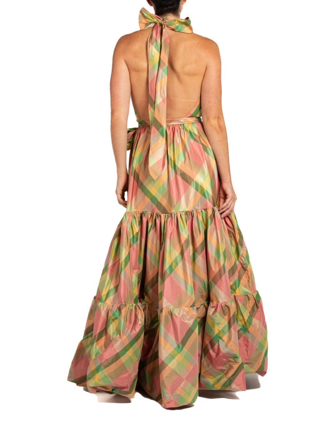 MORPHEW COLLECTION Pink & Green Silk Taffeta Plaid Gown For Sale 1