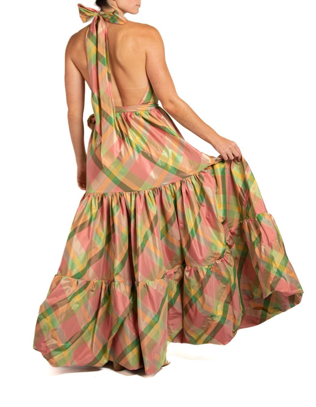 MORPHEW COLLECTION Pink & Green Silk Taffeta Plaid Gown For Sale 4