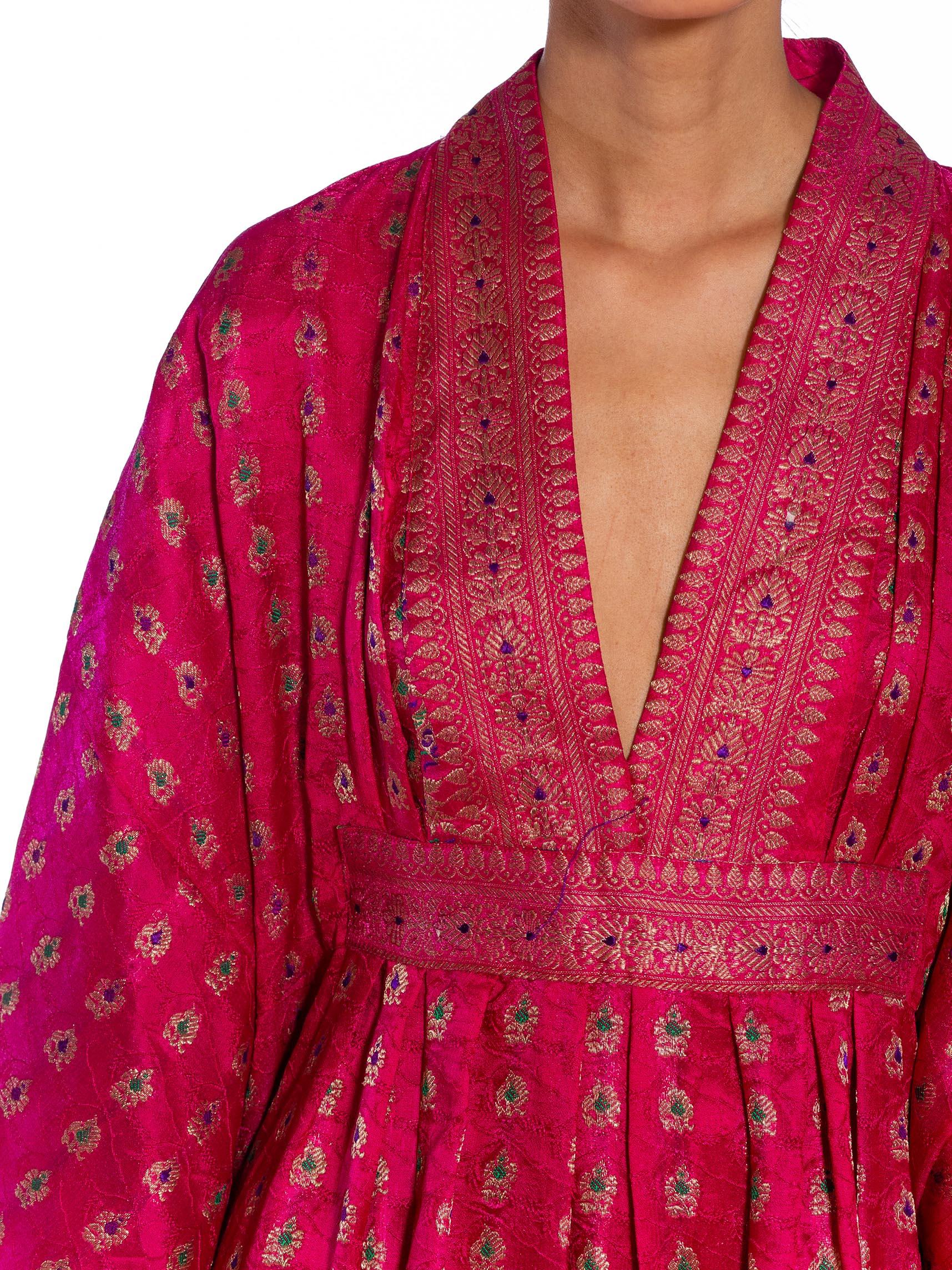 MORPHEW COLLECTION Pink Metallic Silk Kaftan Made From Vintage Saris 5