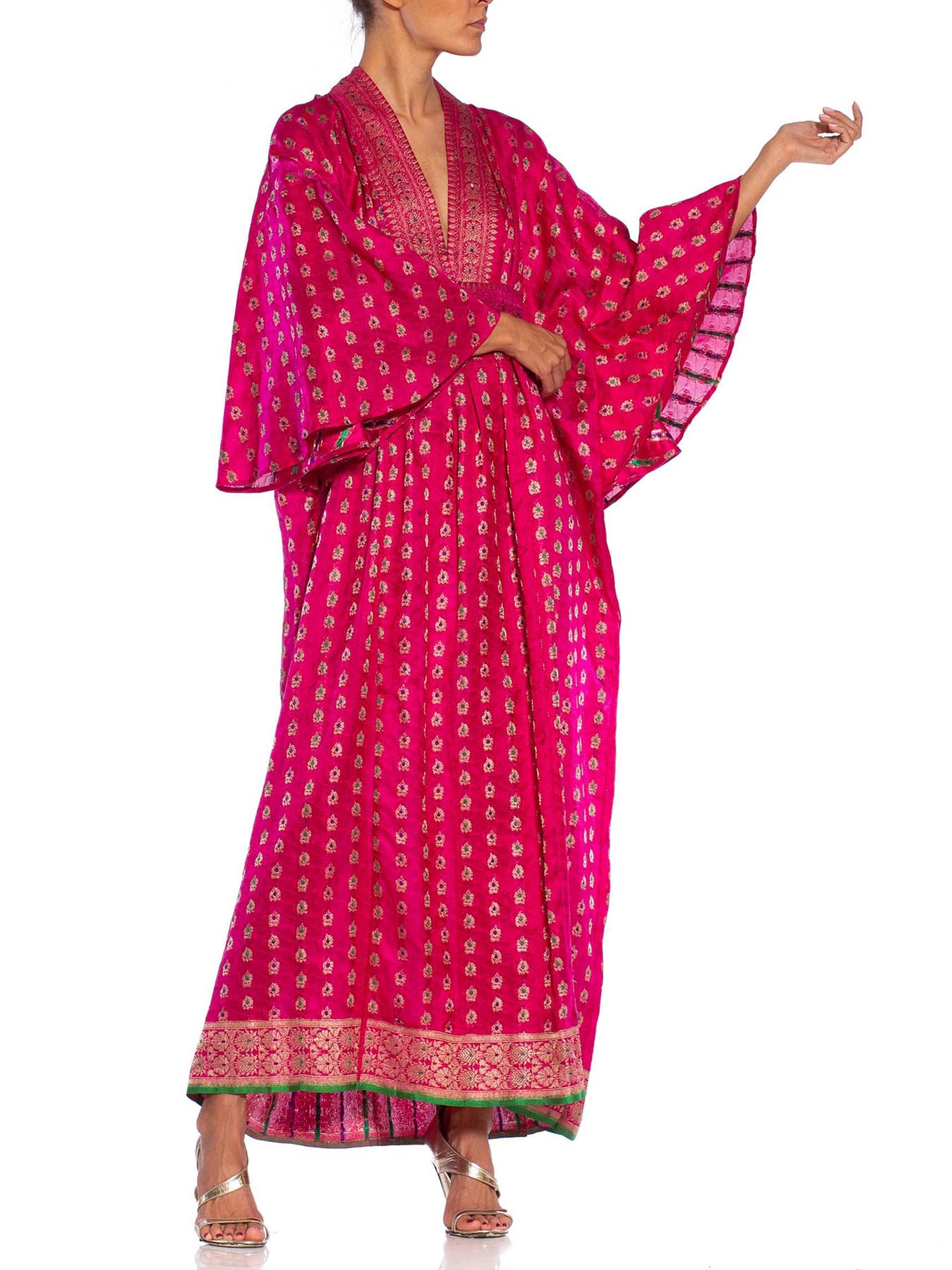 Women's MORPHEW COLLECTION Pink Metallic Silk Kaftan Made From Vintage Saris