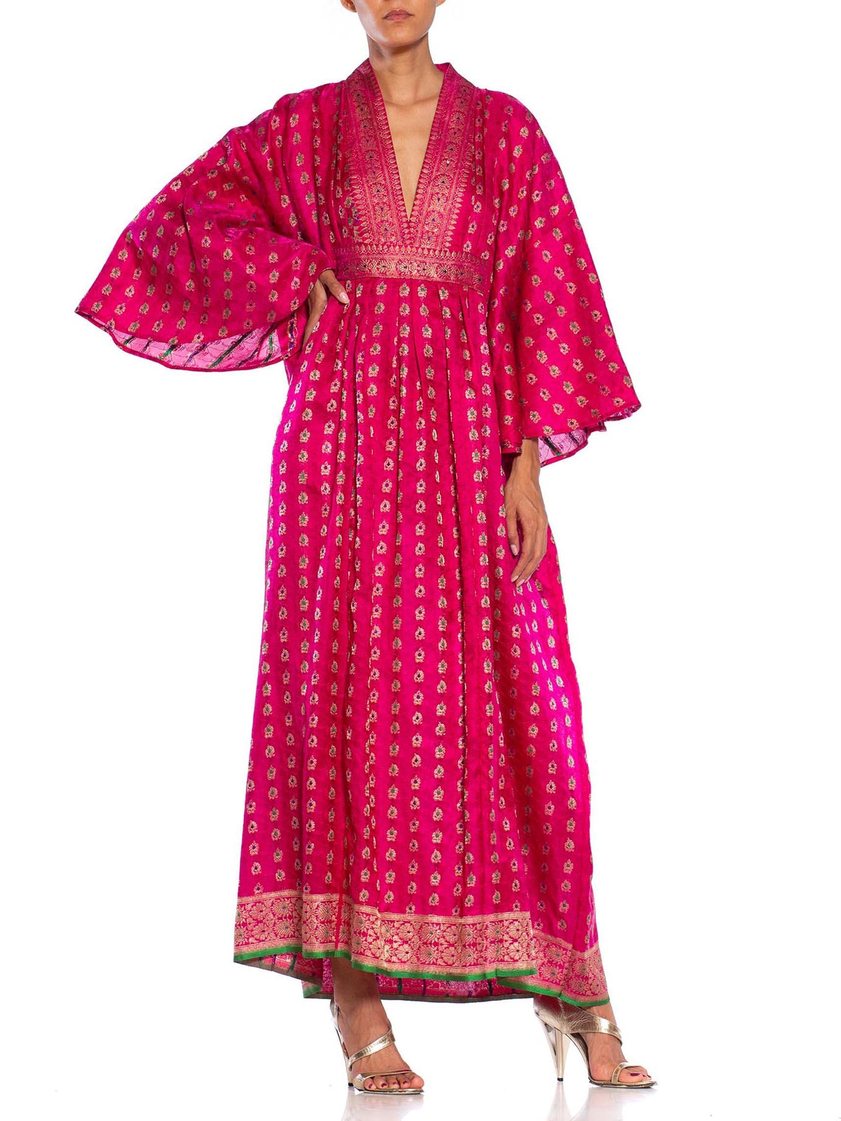 MORPHEW COLLECTION Pink Metallic Silk Kaftan Made From Vintage Saris 1