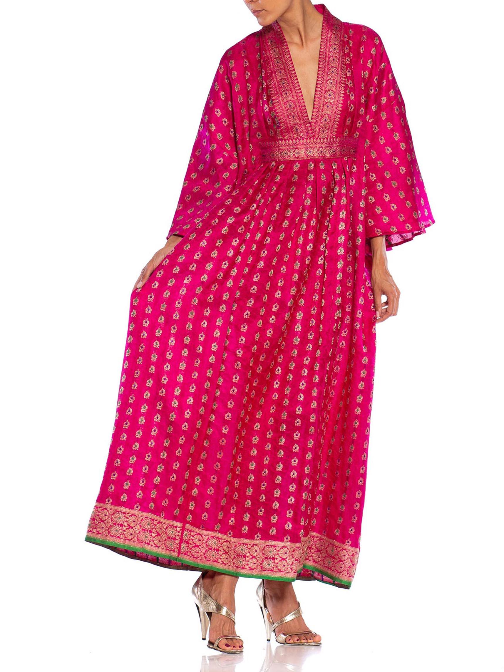MORPHEW COLLECTION Pink Metallic Silk Kaftan Made From Vintage Saris 2