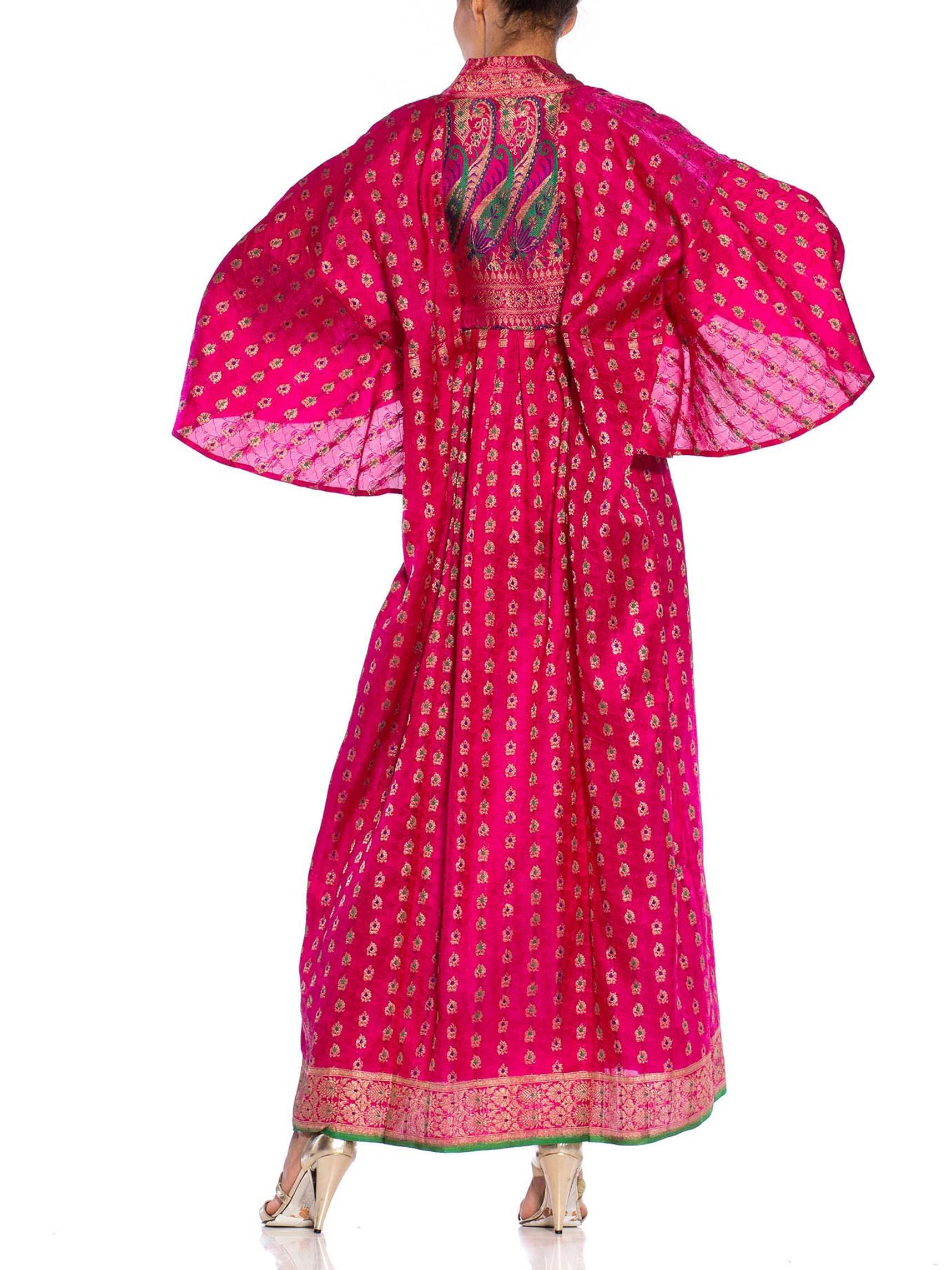 MORPHEW COLLECTION Pink Metallic Silk Kaftan Made From Vintage Saris 3