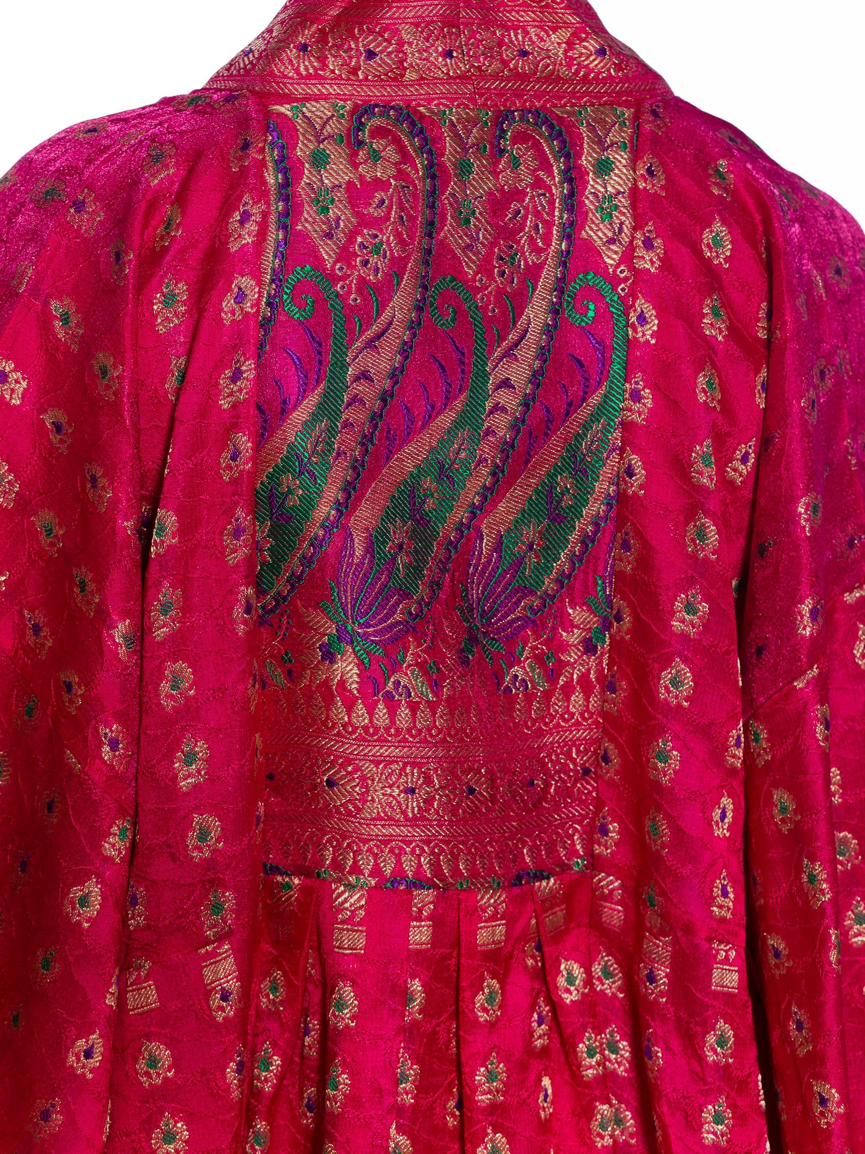 MORPHEW COLLECTION Pink Metallic Silk Kaftan Made From Vintage Saris 4