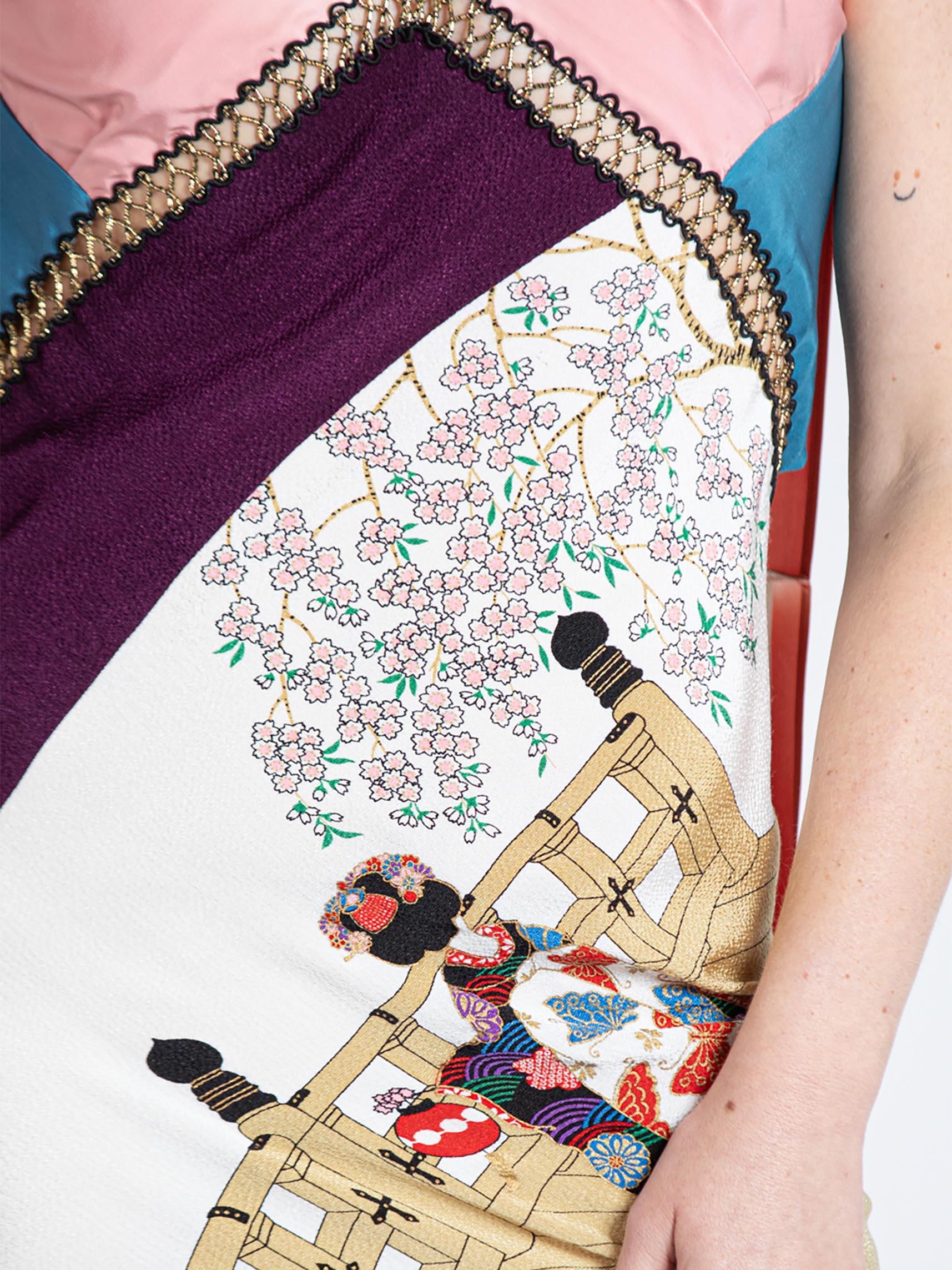 MORPHEW COLLECTION Pink and Purple Bias Cut Japanese Kimono Silk Geisha ...