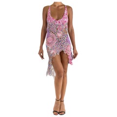 MORPHEW COLLECTION Pink 
Purple Multi  Cotton Crochet Lace Mini Racerback Dress