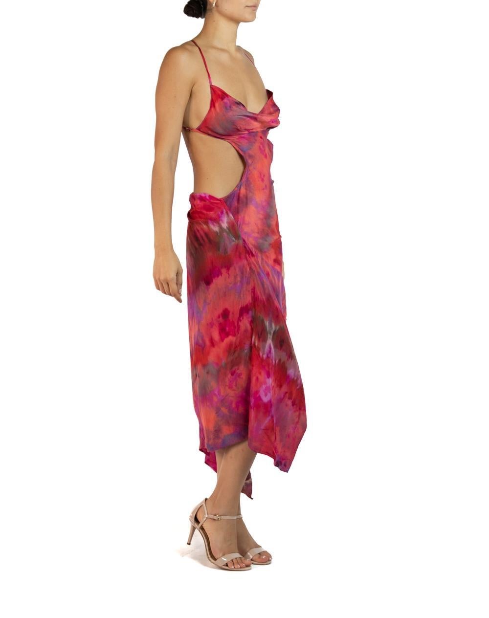 Morphew Collection Pink, Purple & Orange Silk Ice Dyed Dress In Excellent Condition For Sale In New York, NY