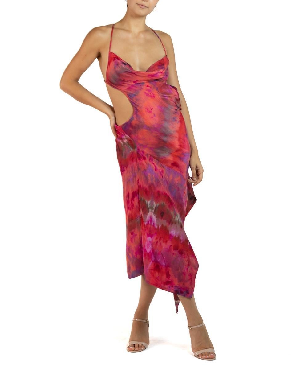 Morphew Collection Pink, Purple & Orange Silk Ice Dyed Dress For Sale 1