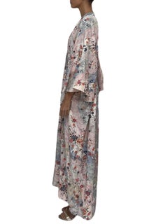 MORPHEW COLLECTION Pink & Purple Pastel Japanese Kimono Silk Floral Kaftan