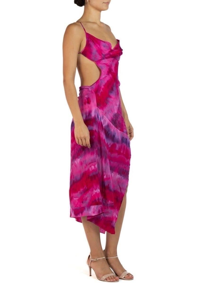 Morphew Collection Pink & Purple Silk Ice Dyed Patchwork Dress In Excellent Condition For Sale In New York, NY