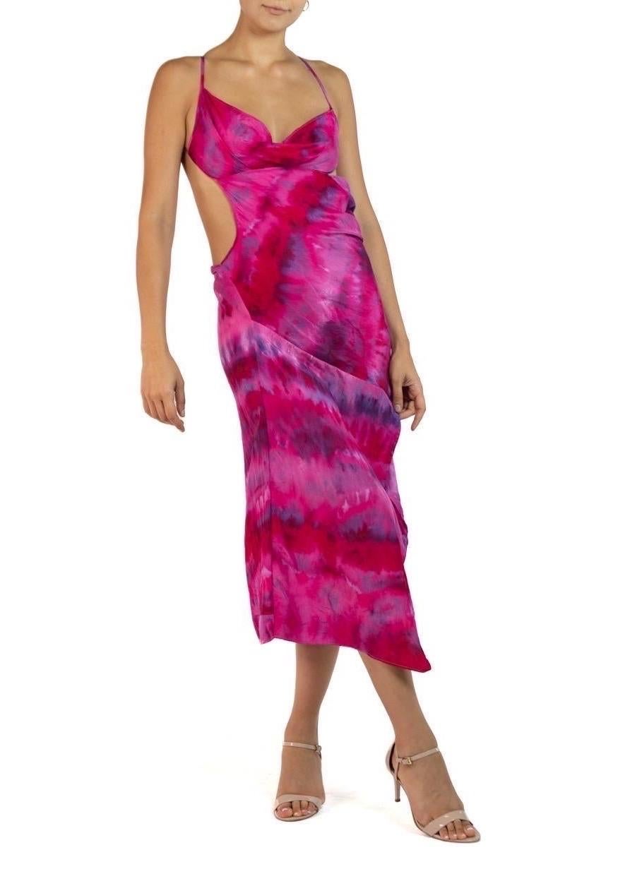 Women's Morphew Collection Pink & Purple Silk Ice Dyed Patchwork Dress For Sale