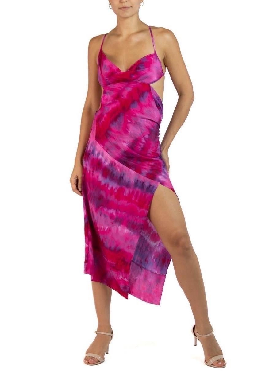 Morphew Collection Pink & Purple Silk Ice Dyed Patchwork Dress For Sale 1
