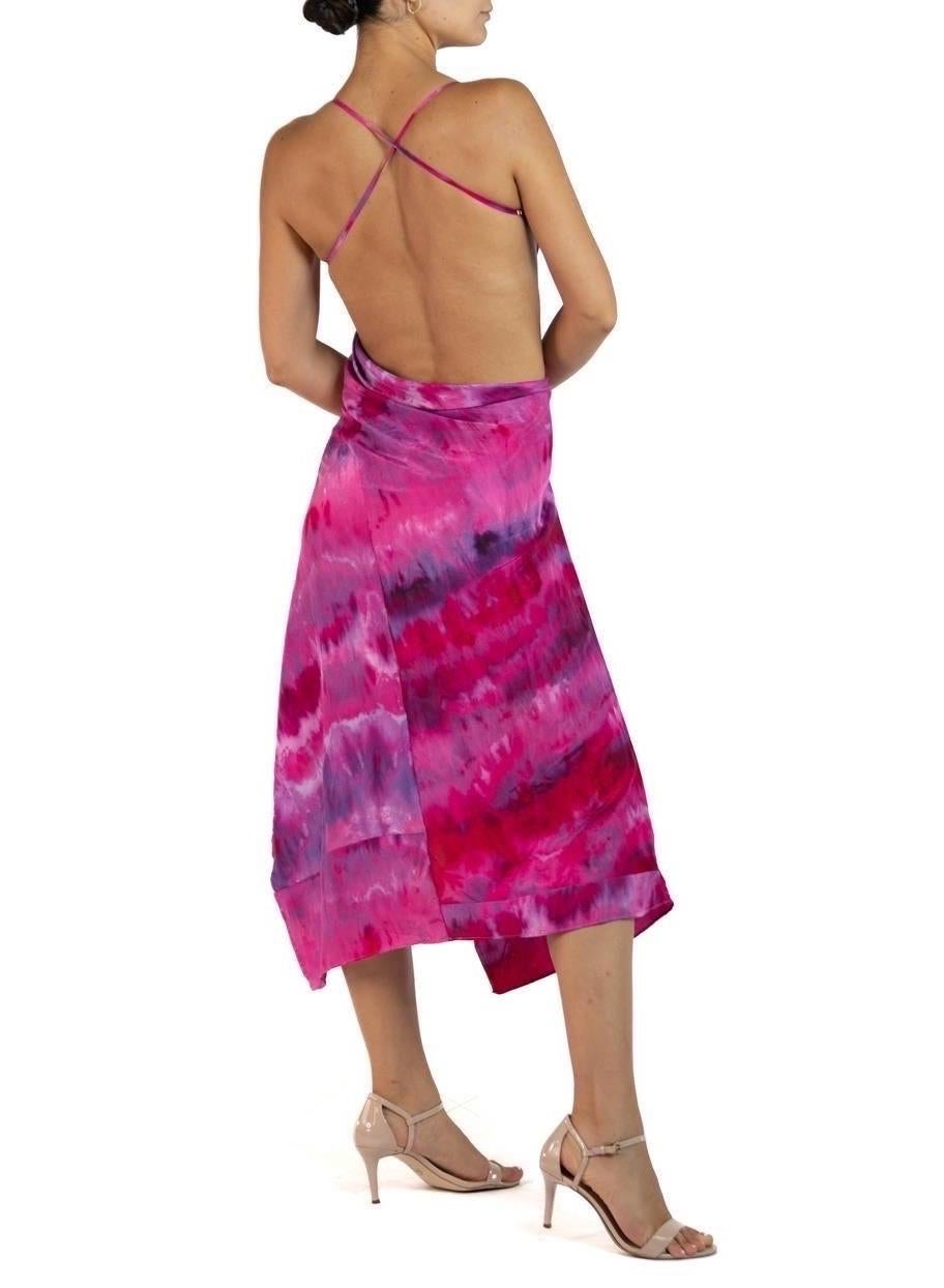 Morphew Collection Pink & Purple Silk Ice Dyed Patchwork Dress For Sale 3