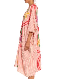 MORPHEW COLLECTION Pink & White Cotton Chenille Peacock Beach Coat Duster