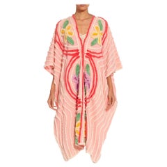 MORPHEW COLLECTION Pink & White Cotton Chenille Peacock Beach Coat Duster
