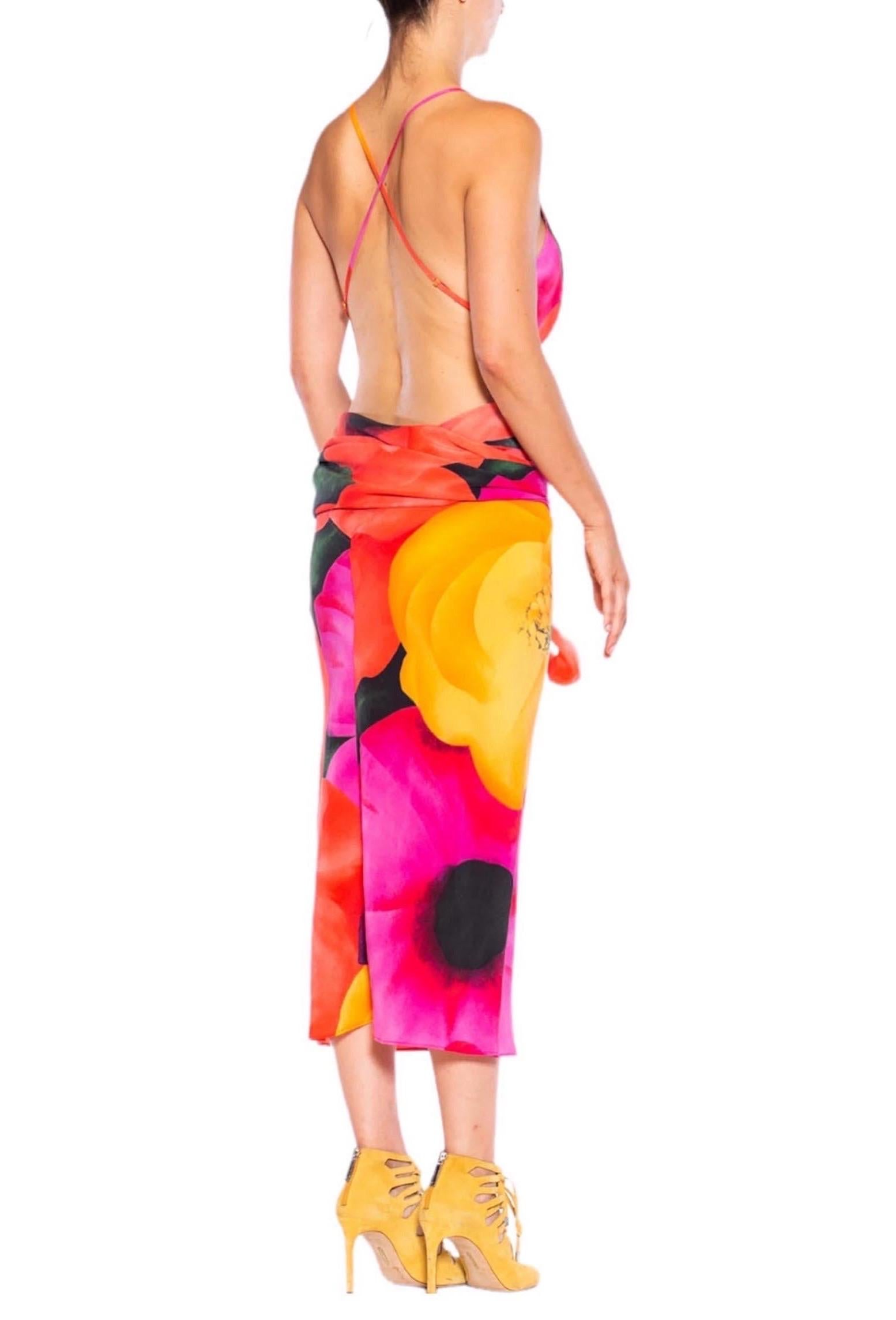 MORPHEW COLLECTION Pink & Yellow Silk Floral Sagittarius One Scarf Dress Made F For Sale 2