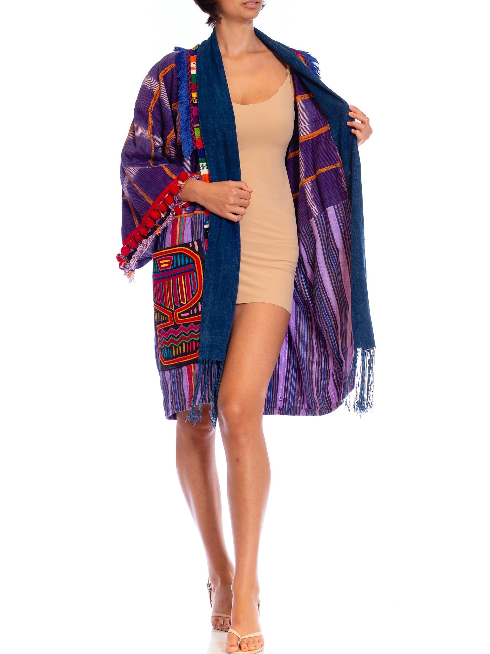 Morphew Collection Purple African Indigo Unisex Duster Beach Coat With South Am For Sale 4