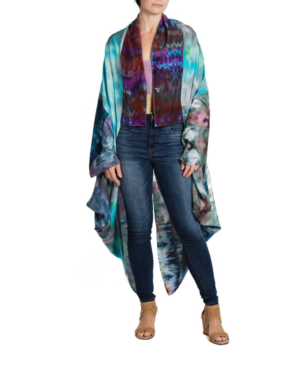 Morphew Collection Purple & Aqua Silk Ice Dyed Cocoon For Sale 1