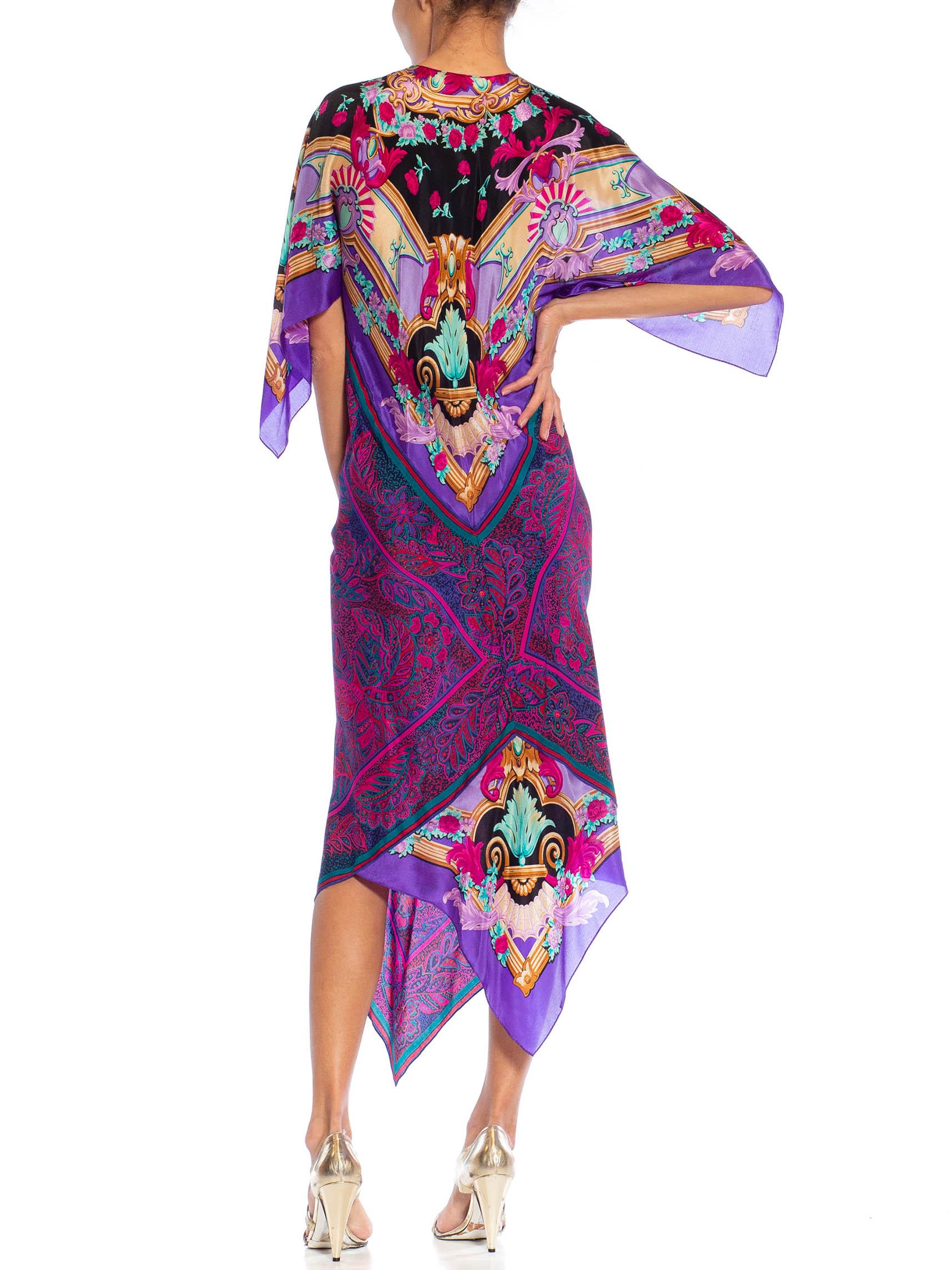 MORPHEW COLLECTION Purple, Black & Pink Silk Floral 2-Scarf Dress Made From Vin For Sale 1