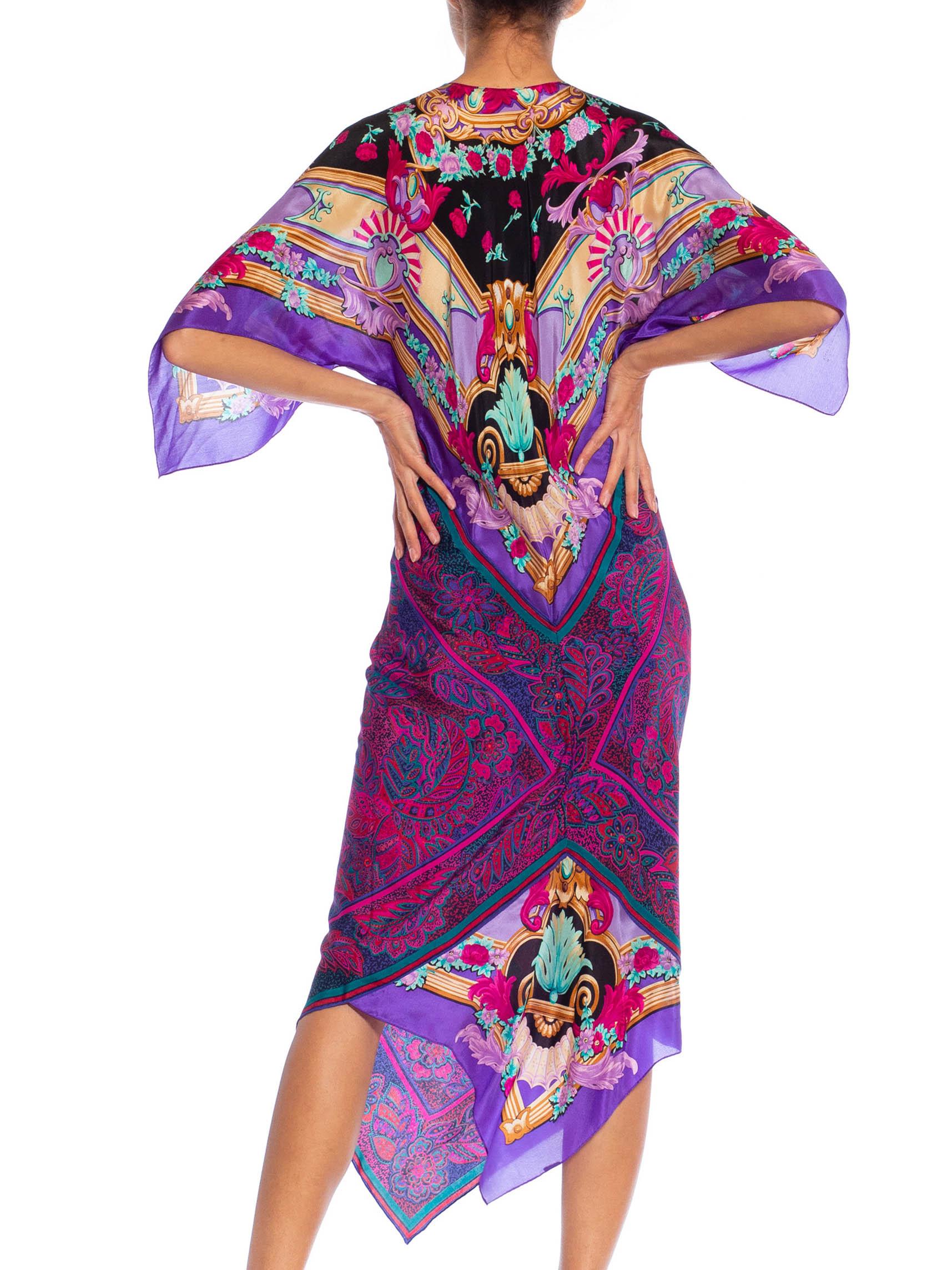 MORPHEW COLLECTION Purple, Black & Pink Silk Floral 2-Scarf Dress Made From Vin For Sale 3