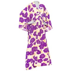 MORPHEW COLLECTION Purple & Cream Japanese Kimono Silk Kaftan